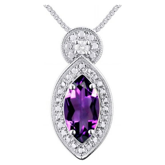 RYLOS Necklace Sterling Silver 925 Designer Necklace Marquise Gemstone &  Diamonds Pendant 18" Chain 10X5MM Amethyst February Birthstone Womens Jewelry Silver Necklace