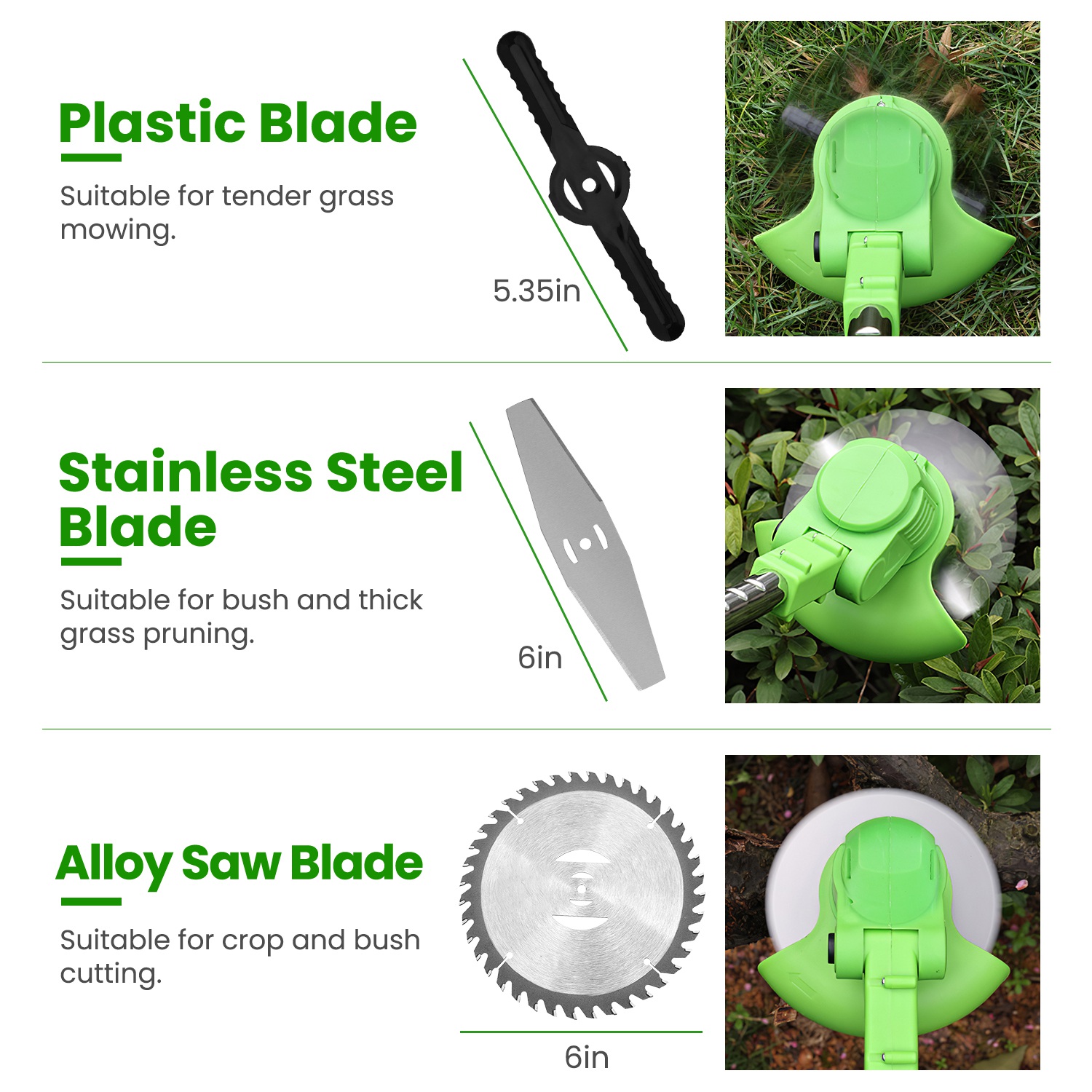21V 300W Cordless Grass Trimmer Rechargeable Lawn Mower 18000M/Min Weed Cutter with Saw Blade 2 Stainless Steel Blades 10 Plastic Blades 2 Rechargeable Batteries Goggles Gloves