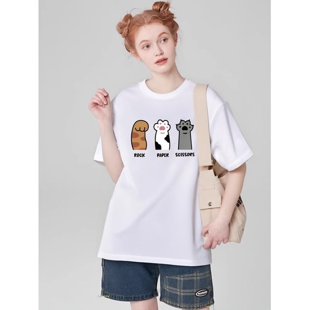 Girl's Cartoon Print T Shirt Letter Print Short Sleeve Crew Neck Summer Casual Tees