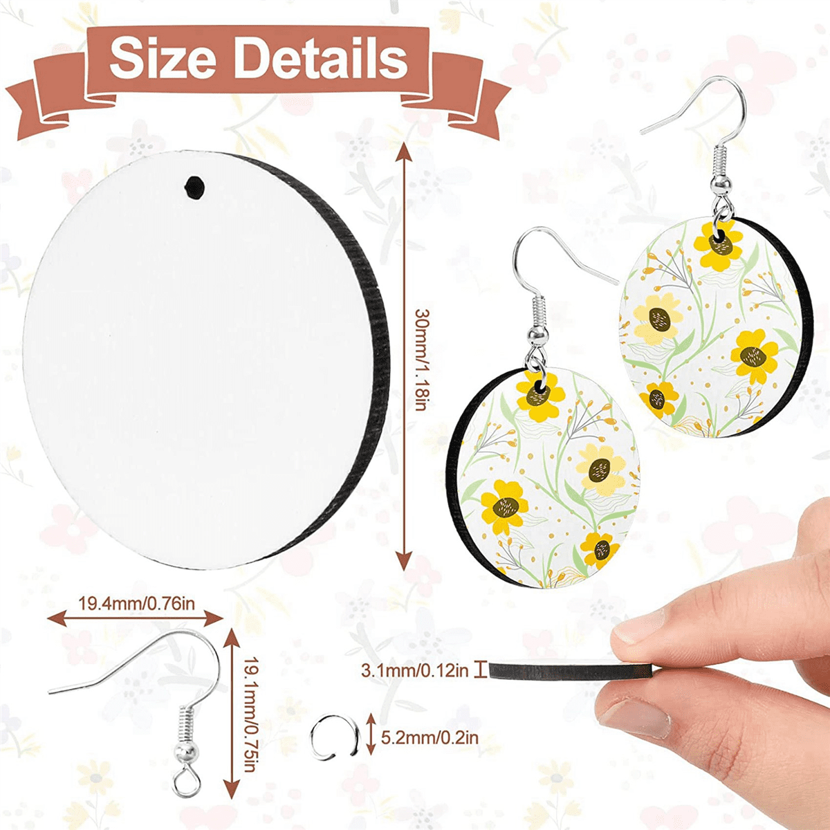 100Pcs Round Sublimation Blank Earrings with Earring Hooks and Jump Rings Unfinished Heat Transfer Earrings