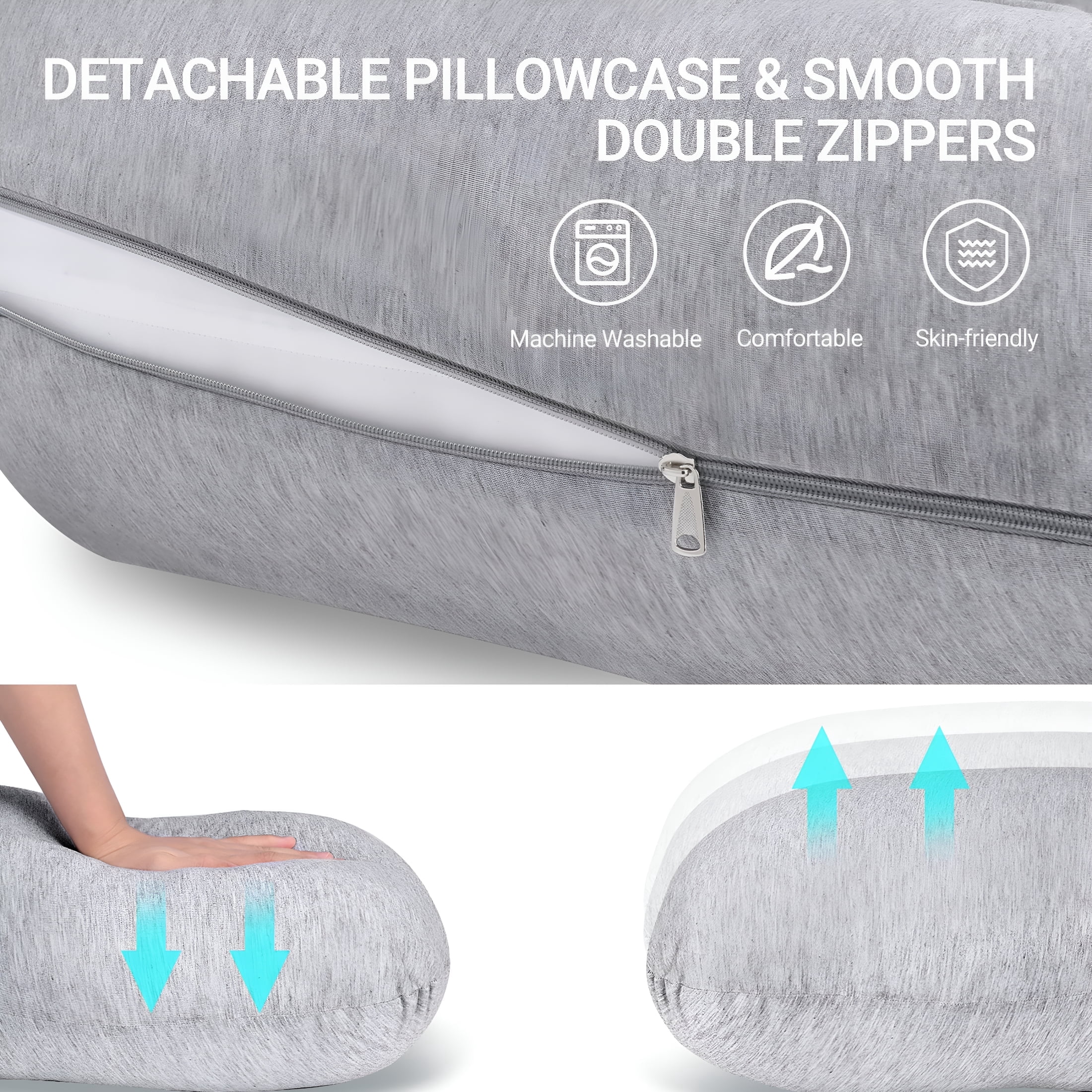XIBUFE 2026 New J Shaped Pregnancy Pillows for Side Sleeping,Maternity Body Pillows for Pregnancy with Jersey Cover,Shaped Sleep Pillow,Gray