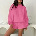 thumbnail image 2 of Wyobmus Womens 2 Piece Sweatsuits Workout Short Sets Activewear Gym Outfits Long Sleeve Pullover Sweatshirt Matching Sweat Shorts Set Hot Pink, 2 of 5