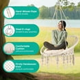 thumbnail image 3 of LINJI Hanging Swing Chair with Cushion - Heavy Duty 330 Lbs Cotton Rope Chair for Outdoor Garden and Indoor Bedroom(Beige), 3 of 6