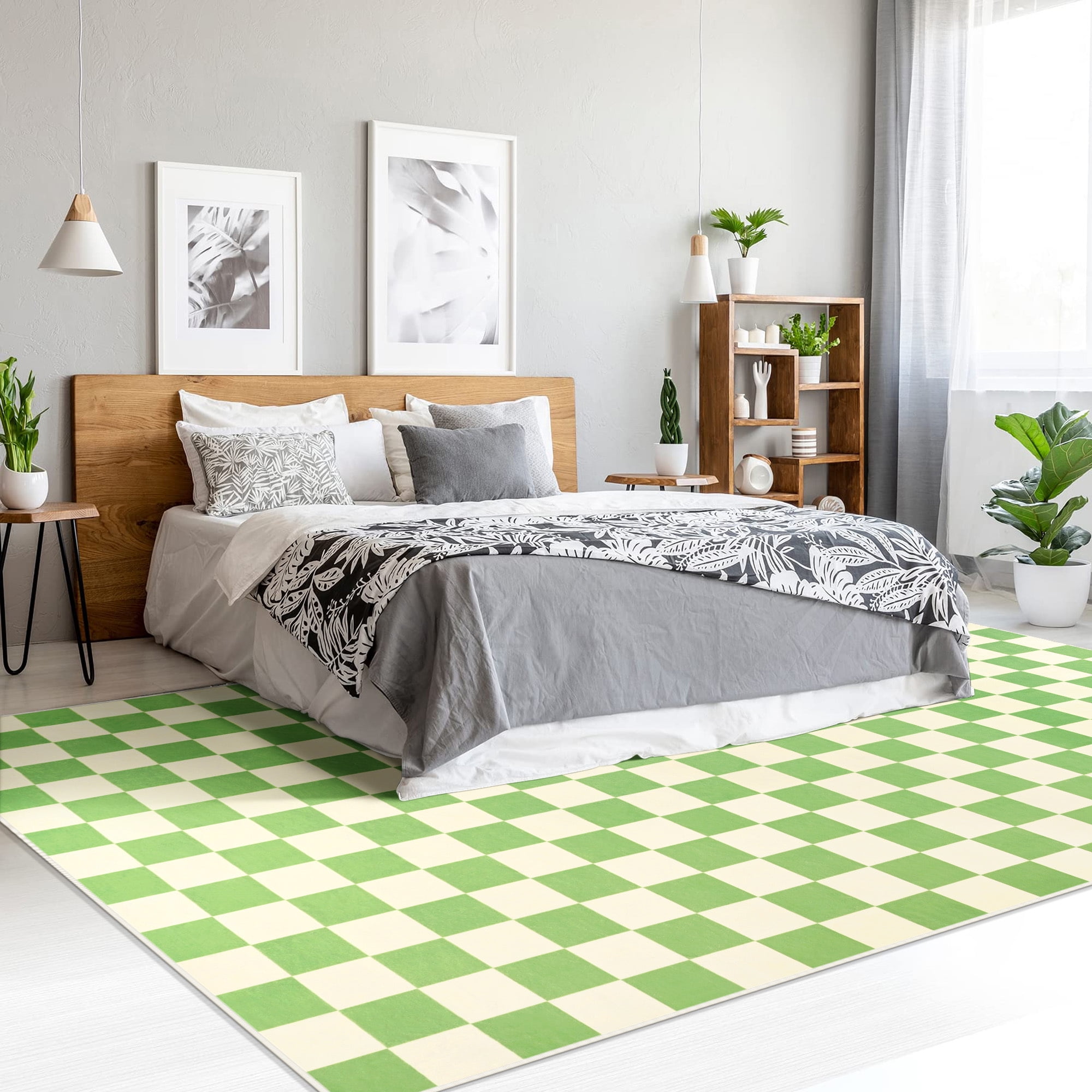 Lochas Checkered Area Rugs Checkerboard Rug Plaid Carpet for Living Room Bedroom Home Decor,5'x8',Green