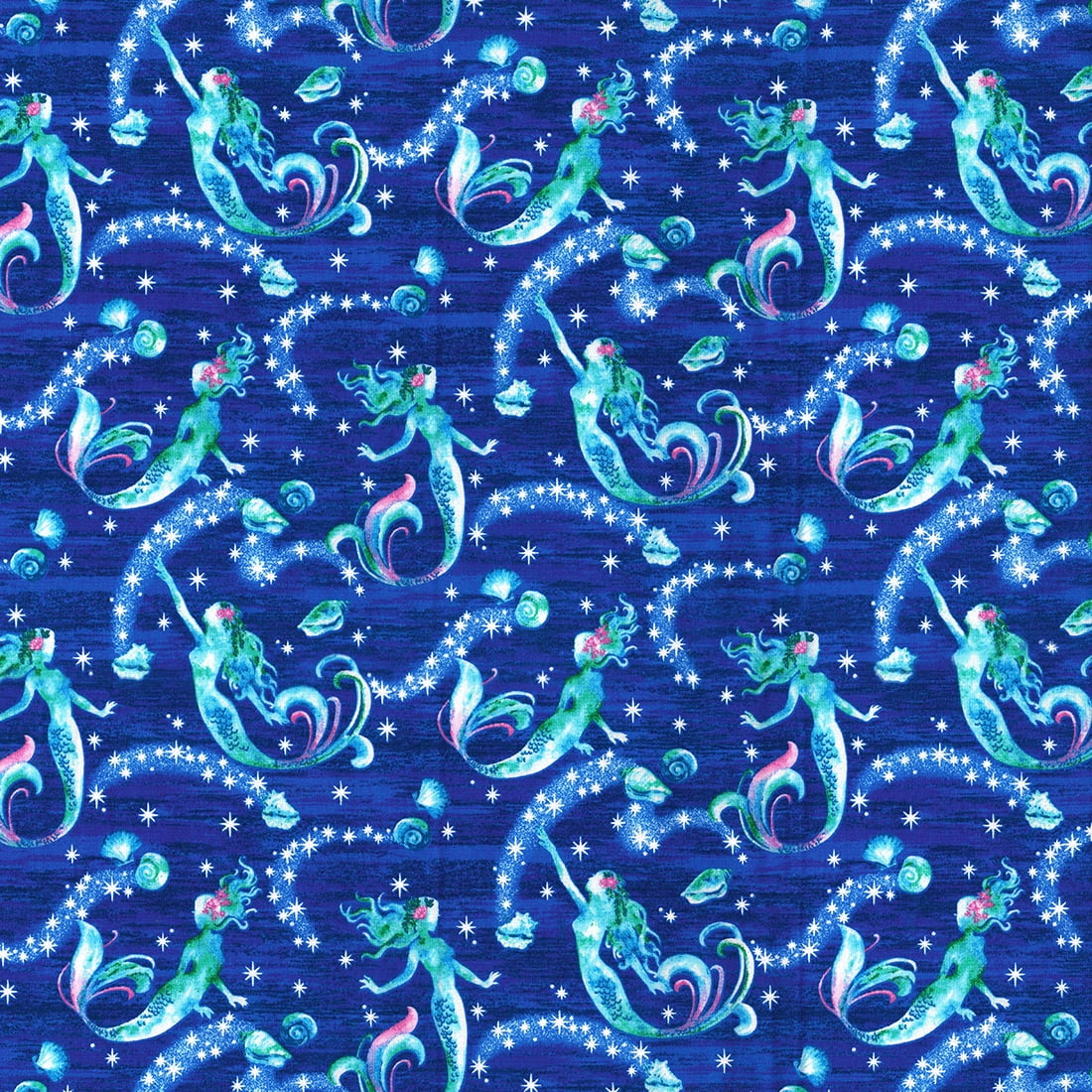 Fabric Tradtions 44" x 1 yd 100% Cotton Mermaid Craft Fabric, Blue and White