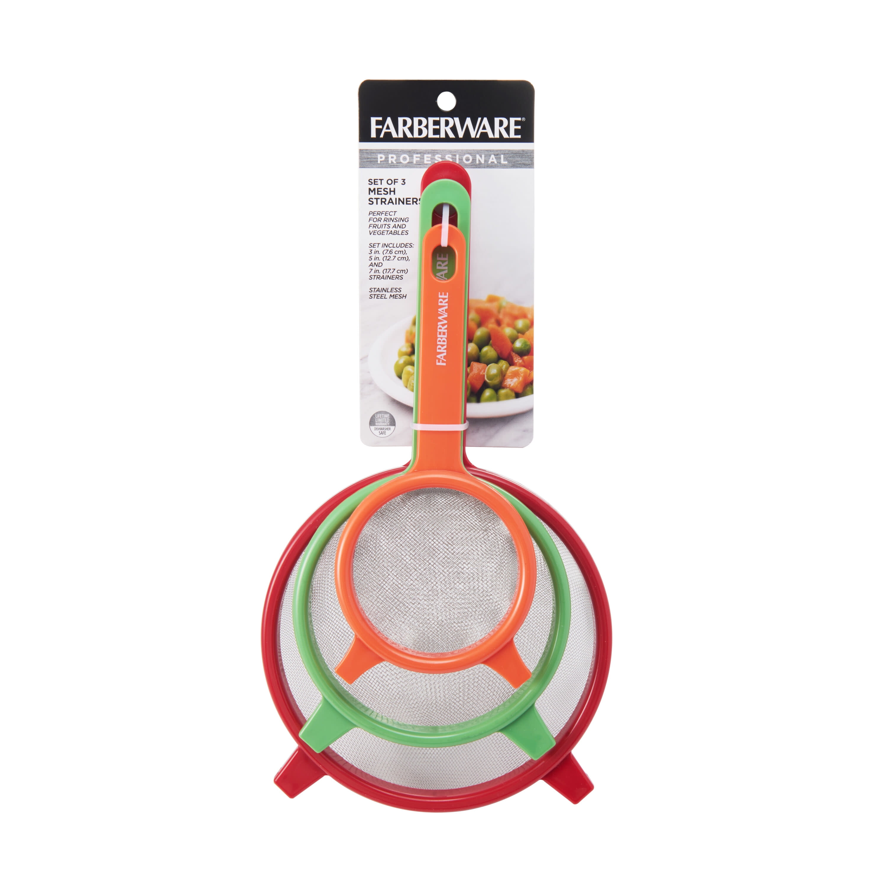 Farberware Professionals Strainer Set of 3, Red, Green & Orange