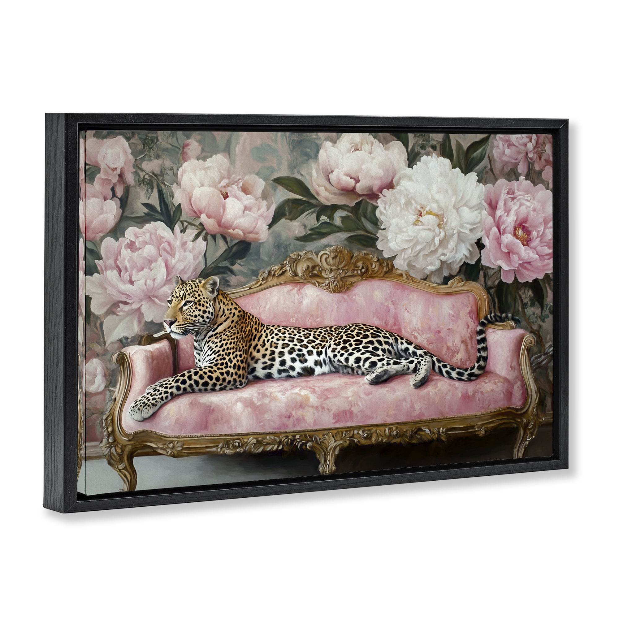 Stupell Industries Where The Leopard Dreams Black Framed Floater Canvas Wall Art, design by Tina LeCour