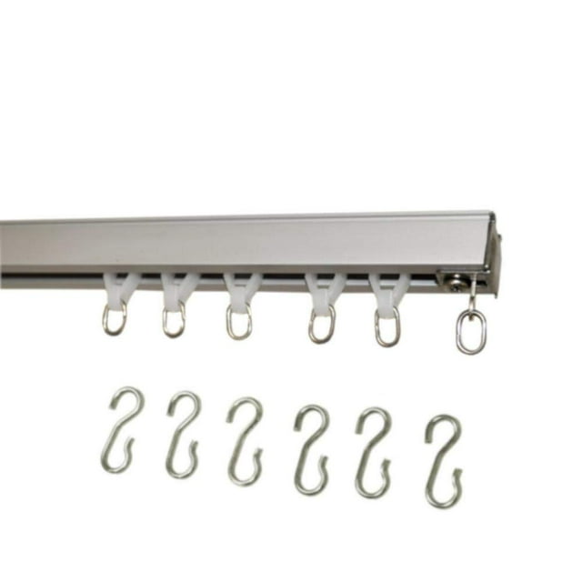 Curtain Rod Connection 153001-SIL2 Ensemble de Rail de Rideau de Plafond avec Porte-Rideaux à Roulettes, Crochets et Pinces à Pincer (11 Pieds en 2 Sections-Argent)