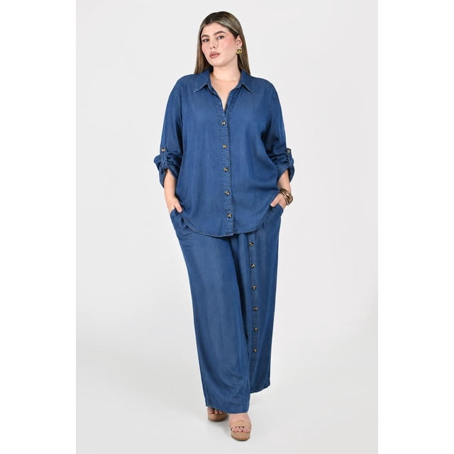 Conjunto con detalle de botones Roman Fashion /Tallas Extras, 782 (Azul medio) azul 38