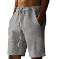 thumbnail image 5 of Nestiefly Men's Linen Shorts Casual Summer Beach Short Pants Breathable Cotton Elastic Waist Drawstring with Pockets Gray 2XL, 5 of 6
