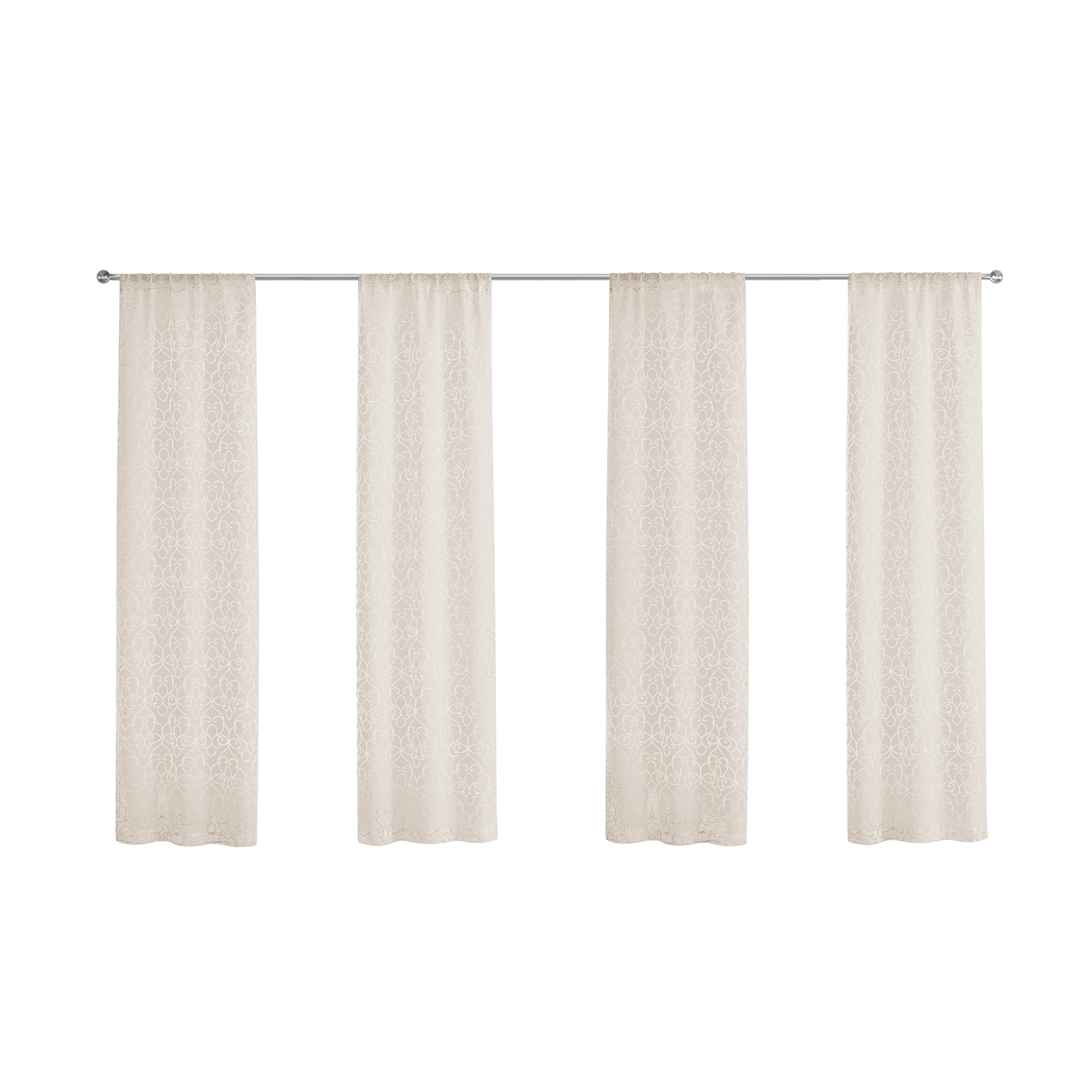 Mainstays Modern Scroll Rod Pocket Sheer Curtains, Set of 4, Beige, 28" W x 84" L