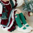 thumbnail image 6 of Avrnliq Girls' Green Christmas Knee-High Socks - Soft Cotton with Santa Patch, Festive Holiday Wear, Fit 3-12 Years Old, 1 Pair,Size Free Size, 6 of 7