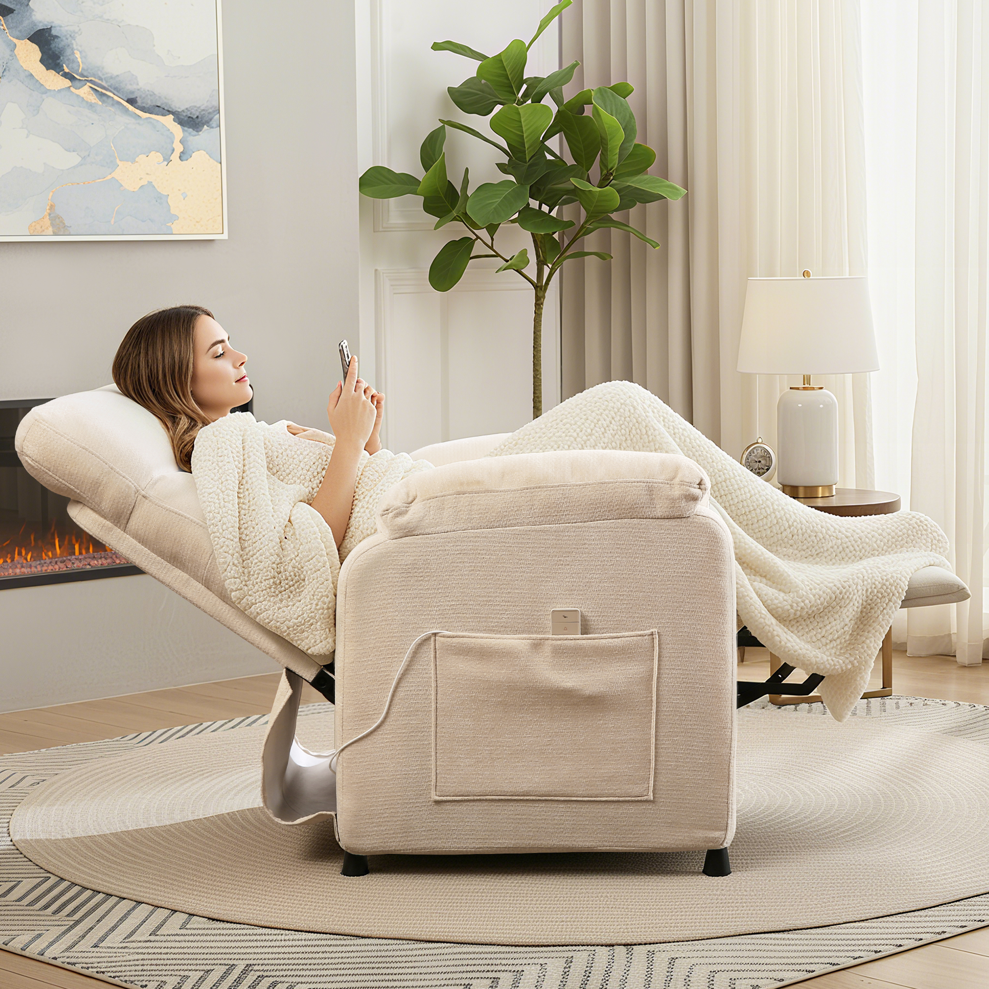 Miniyam Electric Recliner in White with 7-Zone Support & Silent Motor, Wired Remote & Plush Padding for Modern Living Room