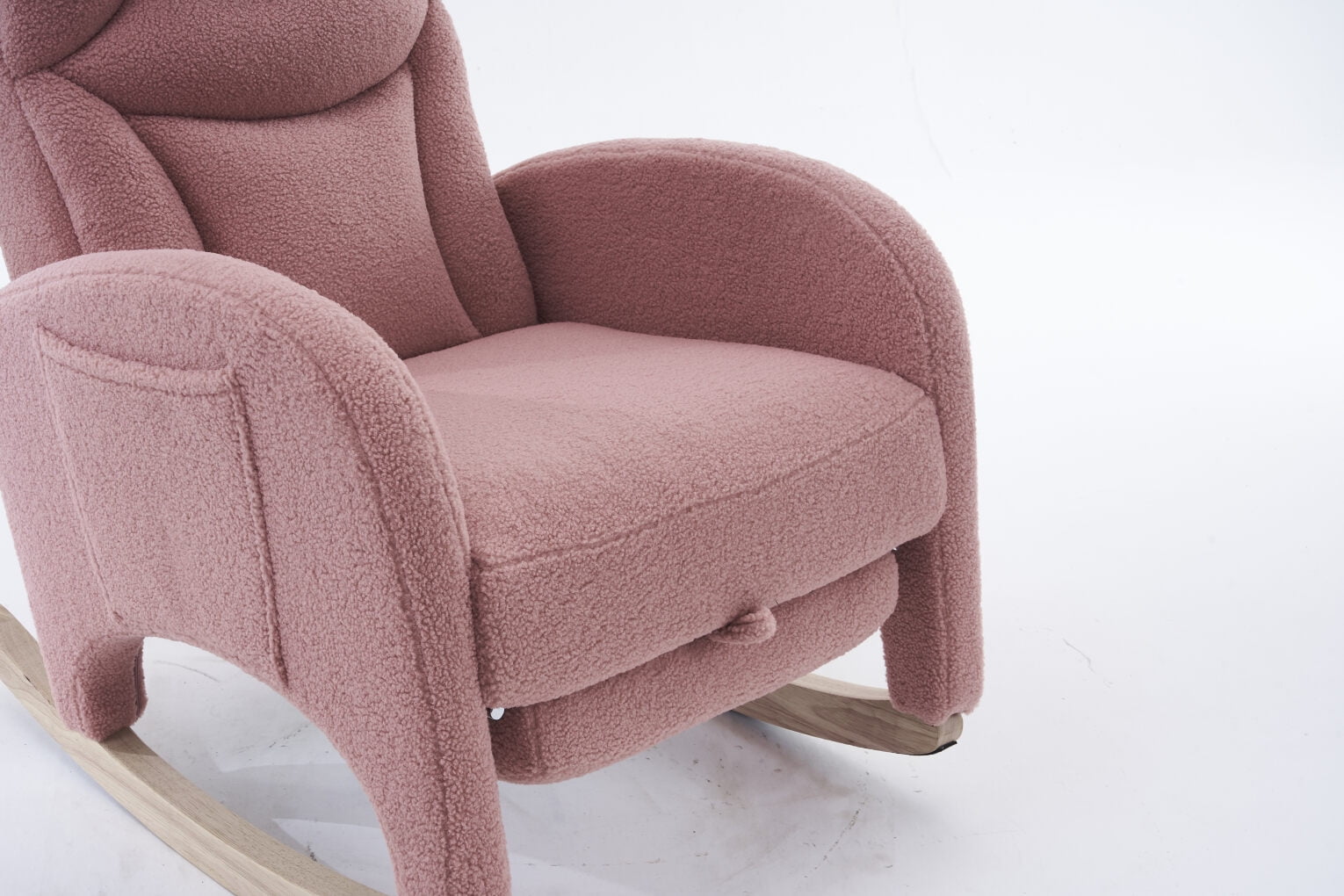 Nursery Rocking Chair with Two Side Pockets & Adjustable Footrest, Teddy Fabric Rocker with High Backrest, Modern Rocking Accent Chair for Living Room, Bedroom, Pink
