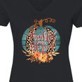 thumbnail image 4 of Inktastic Thankful and Blessed Teal Cheetah Pumpkin Women's V-Neck T-Shirt, 4 of 5