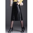 thumbnail image 2 of Falda Mediana de Piel sintética de Talle Alto con Abertura en la Parte Delantera para Mujer Negro X-Small Negro X-Small Xishao ropa, 2 of 2