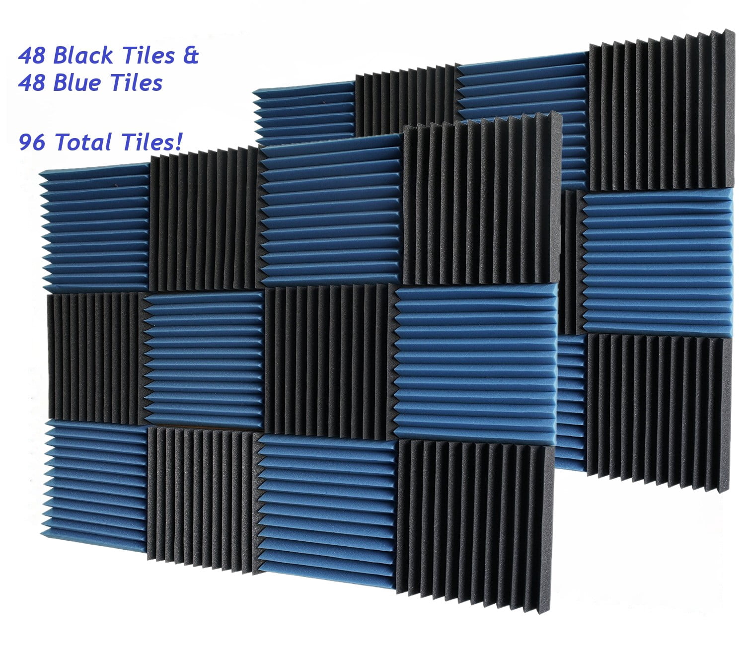 96 Black & Blue Pack Acoustic Foam Tiles Wall Record Studio Soundproof