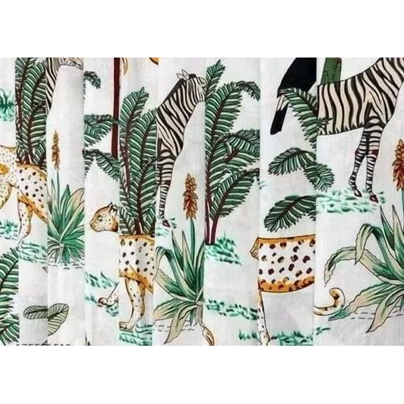 Indian Hand Block Cotton Fabric White Jungle Print Dressmaking Cloth Fabric Yard