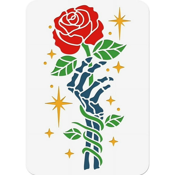 Skull Rose Border Stencil 11.7x8.2 inch Hollow Out Rose Flowers Craft Stencil Reusable Vine Floral Leaf Wall Border Stencil Plant Stencil Template for DIY Scrapbook Photo Album