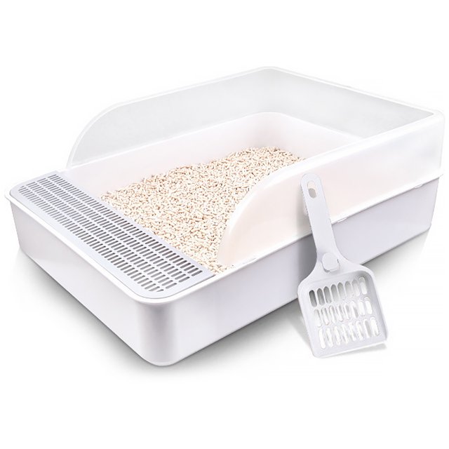 Muyoka ALIMARO Caja de arena para gatos semiabierta Caja de arena para gatos abierta Antisalpicaduras Caja de arena para tamizar de lado alto con cuchara para tamizar arena Antideslizante Duradero Sem Muyoka Hogar