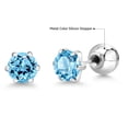 thumbnail image 6 of Gem Stone King Platinum Stud Earrings for Women Men 2.00 Ct Round 6mm Swiss Blue Topaz, 6 of 6