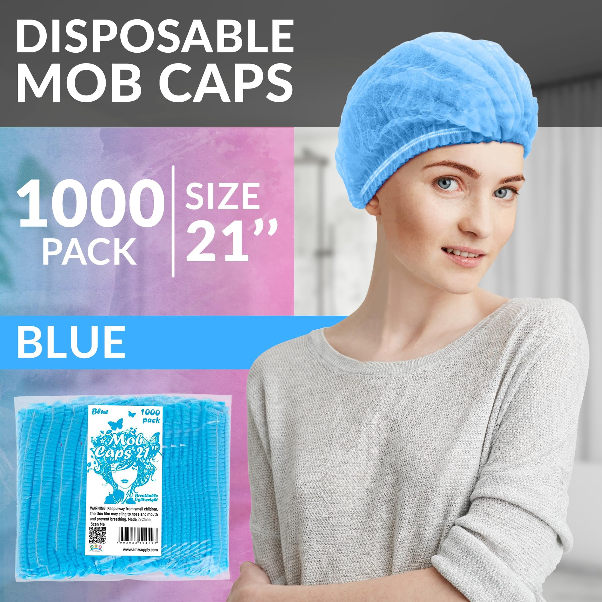 Bouffant Caps Non Woven Polypropylene Disposable Hair Nets Blue 1000 count 21 in