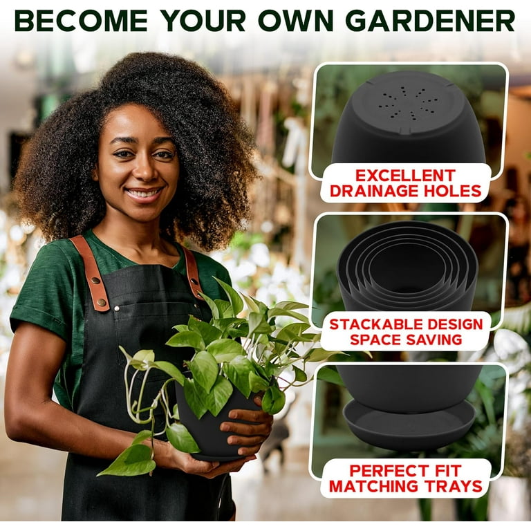 Campior Plastic Plant Pots with Drainage, 5-Pack Black photo 3