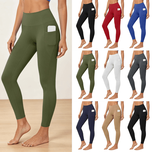 Liuinsasek Women's Pocket Yoga Pants Fashion Casual Solid-Color Long Pants High-Waisted Tight Fit for Workout Running