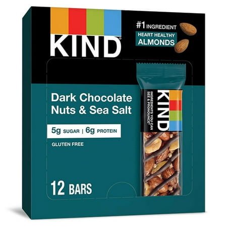 KIND Bars Dark Chocolate Nuts & Sea Salt Gluten Free Low Sugar 1.4oz 12 Count