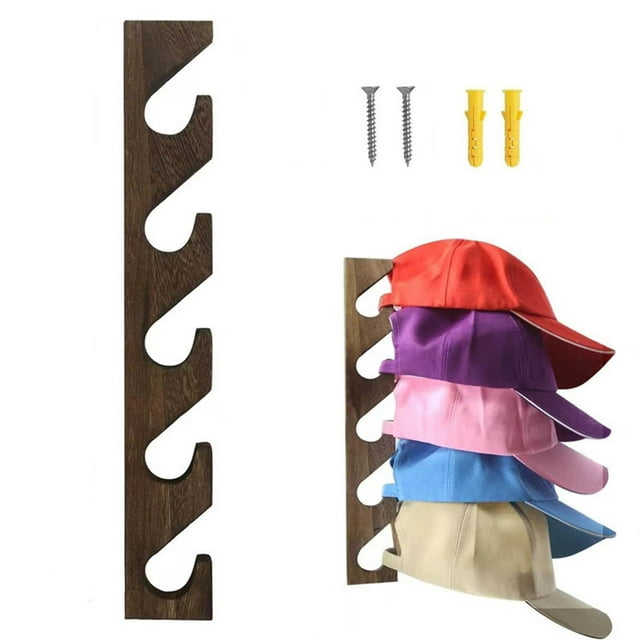 Vrorvz Wall Mounted Wooden Baseball Cap Rack Display Stand Long Lasting Space Saving Hat Organizer Versatile Easy Access for Home Office Retail Protects Caps from Dirt and Damage