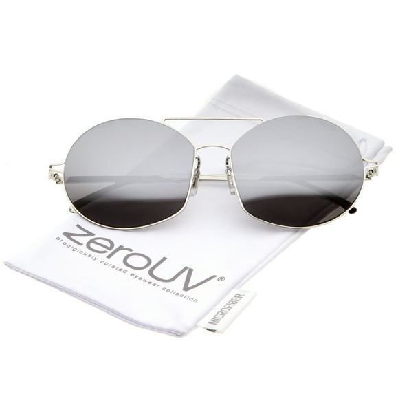 zeroUV - Modern Thin Metal Frame Brow Bar Colored Mirror Lens Round Sunglasses 59mm - 59mm