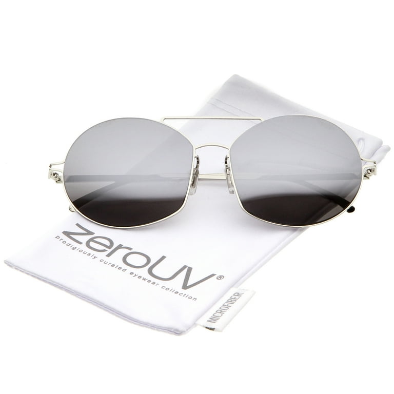 zeroUV Modern Thin Metal Frame Brow Bar Colored Mirror Lens Round Sunglasses 59mm 59mm