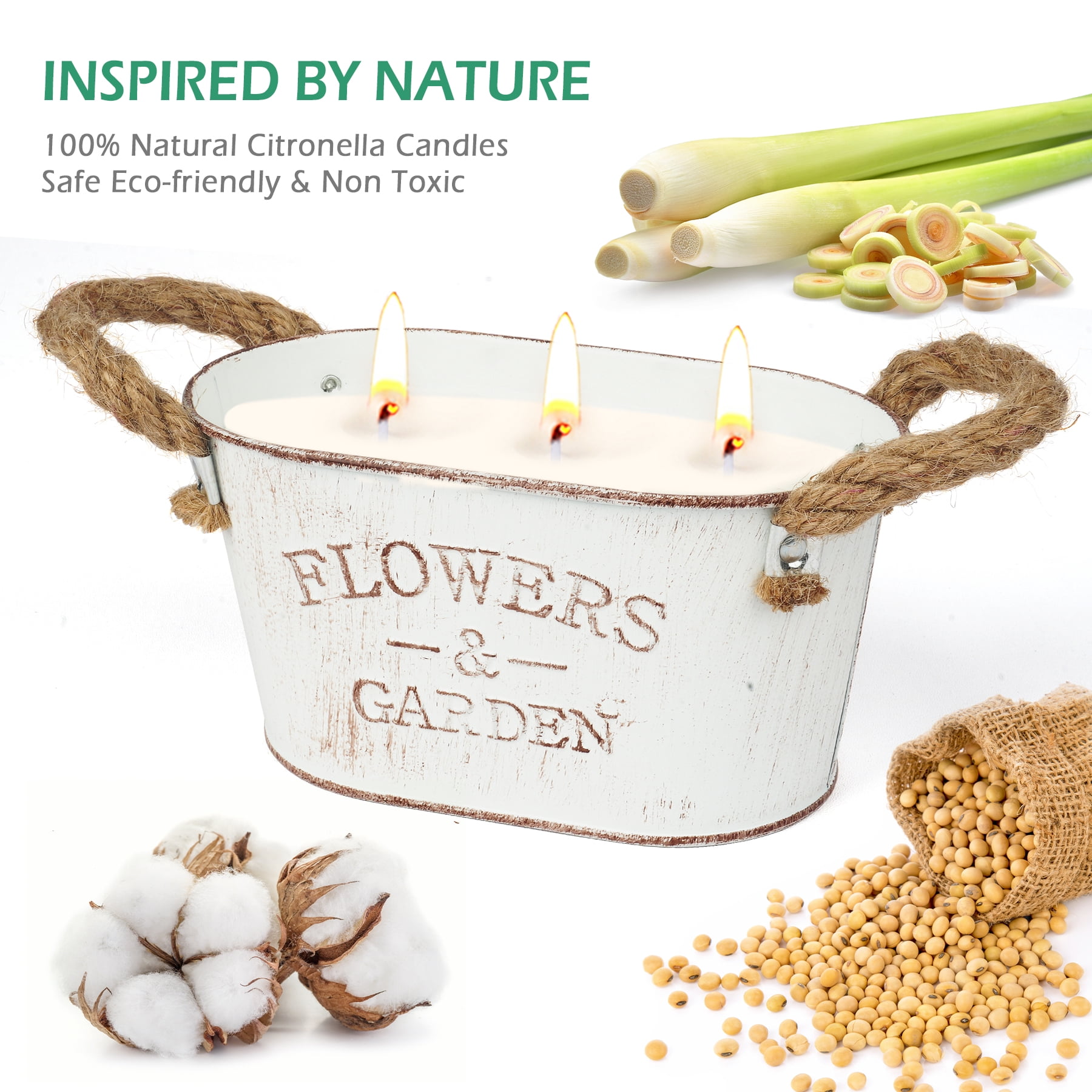 Giphtpoeet 2 Pack 3 Wick Large Citronella Candle Summer Lemongrass Candle for Indoor Outdoor Garden Yard, 12oz Each