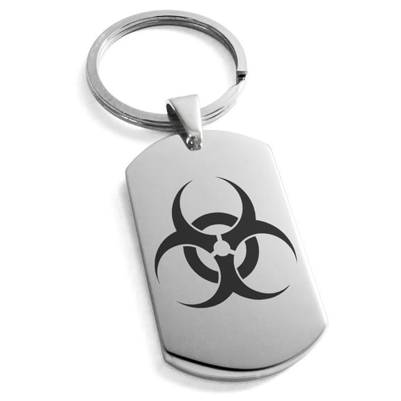 Stainless Steel Biohazard Engraved Dog Tag Keychain Keyring