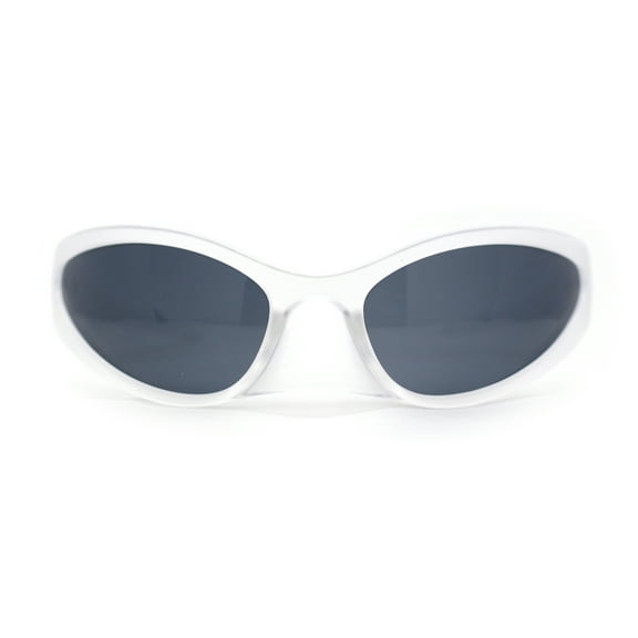 Super Unique Trendy 90s Sport Style Wrap Around Plastic Sunglasses Frost Black