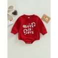 thumbnail image 2 of Seyurigaoka Baby Girls Valentine's Day Romper Tops Long Sleeve Crew Neck Letters Flower Rainbow Print Autumn Bodysuit for Casual Daily, 2 of 9
