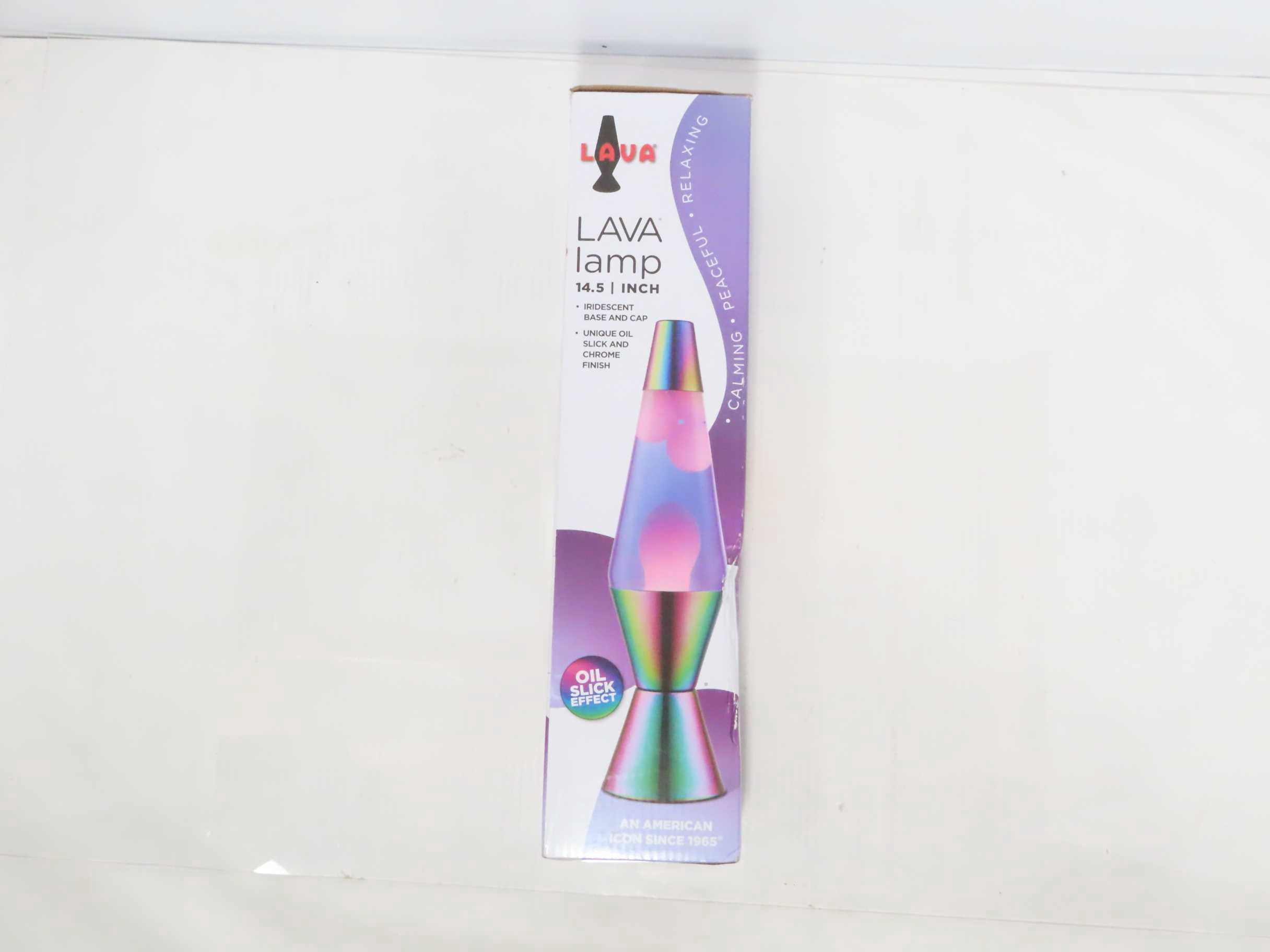 Lava Life, Lava Lamp, 14.5-inch Silver Base, Yellow Wax in Blue