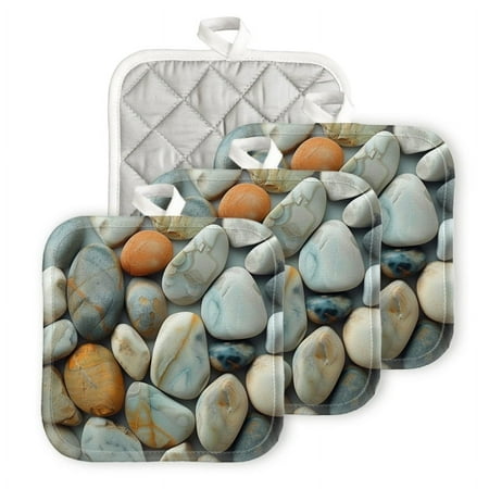 

BaHomeck Pot Holders 4pcs dacron Made Square heat-resisting mat Machine Washable for Kitchen Oven Hot Pads 6.7inch*6.7inch Colorful Pebbles And Smooth Rocks