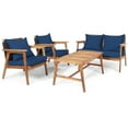 thumbnail image 1 of Patiojoy 4PCS Patio Rattan Furniture Set Wood Frame Cushioned Sofa with Coffee Table Sectional Conversation Sofa Set for Garden Navy, 1 of 8