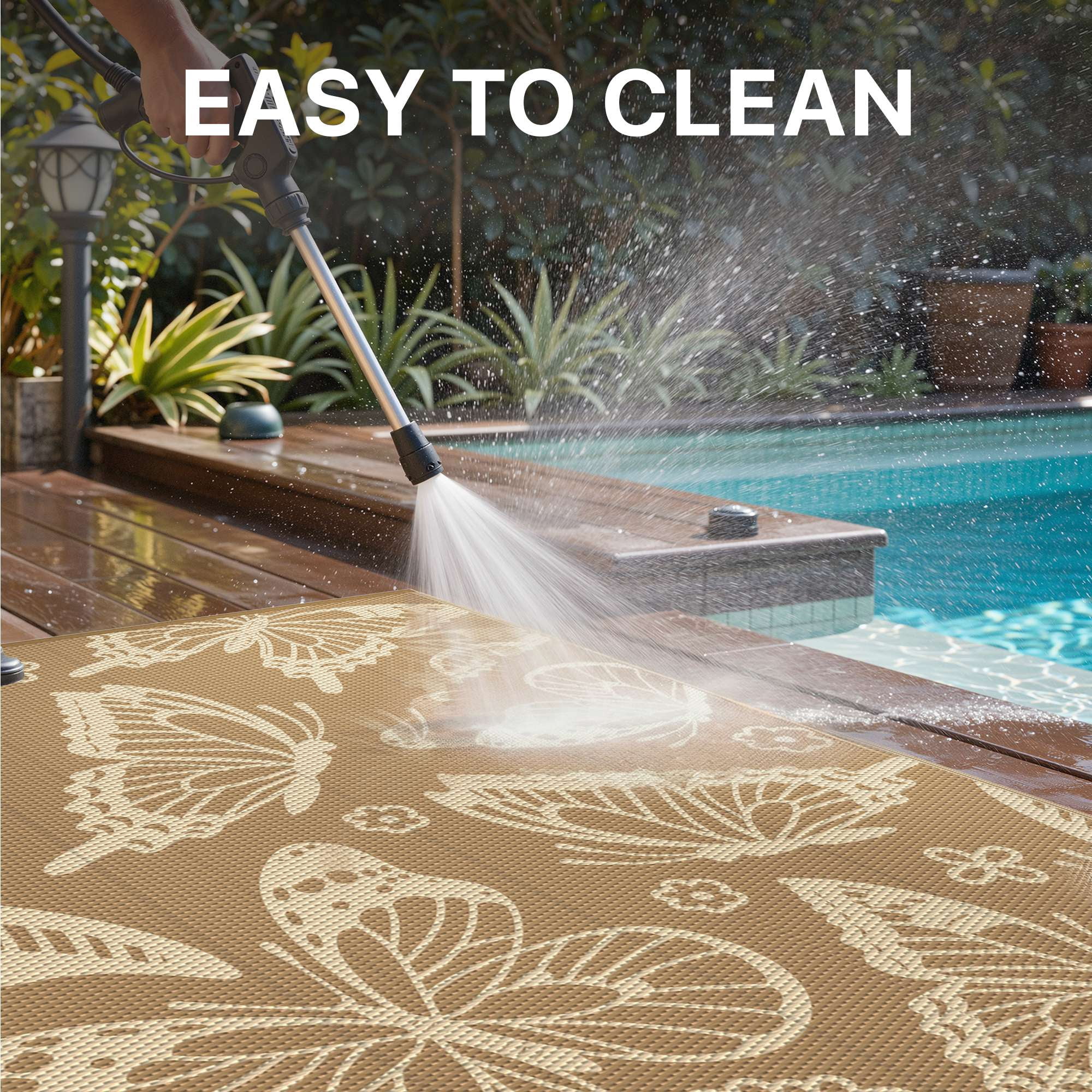 DEORAB 5'x8' Outdoor Rugs Waterproof Patio Reversible Plastic Straw Carpet Camping Outside Mat For Garden Balcony Camping Porch, Brown & Beige