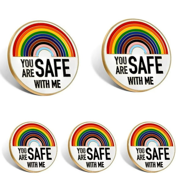 5 Pcs You Are Safe with Me Safety Brooches Rainbow Lapel Pins Supports Badge Pin Pride Pins for Clothing Bag Hat Decoration