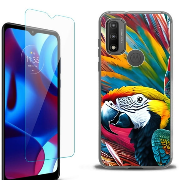 Slim-Fit Fashion Phone Case for Motorola Moto G Pure, with Tempered Glass Screen Protector, by OneToughShield ® - Macaw