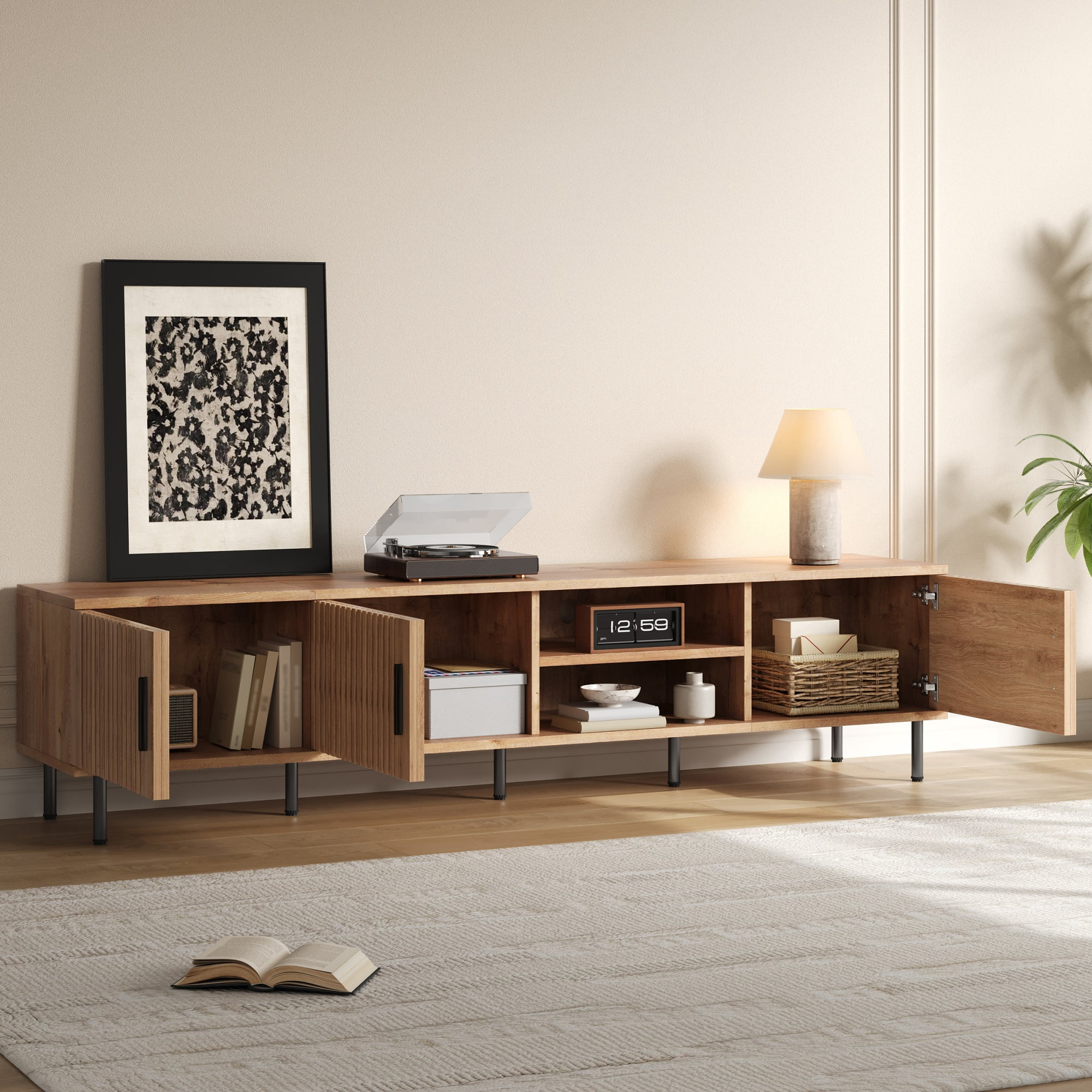78in TV Stand for TVs up to 85", Entertainment Center with Closed Storage & Cable Management, Soft-Closing Hinges, Sturdy Iron Legs for Living Room