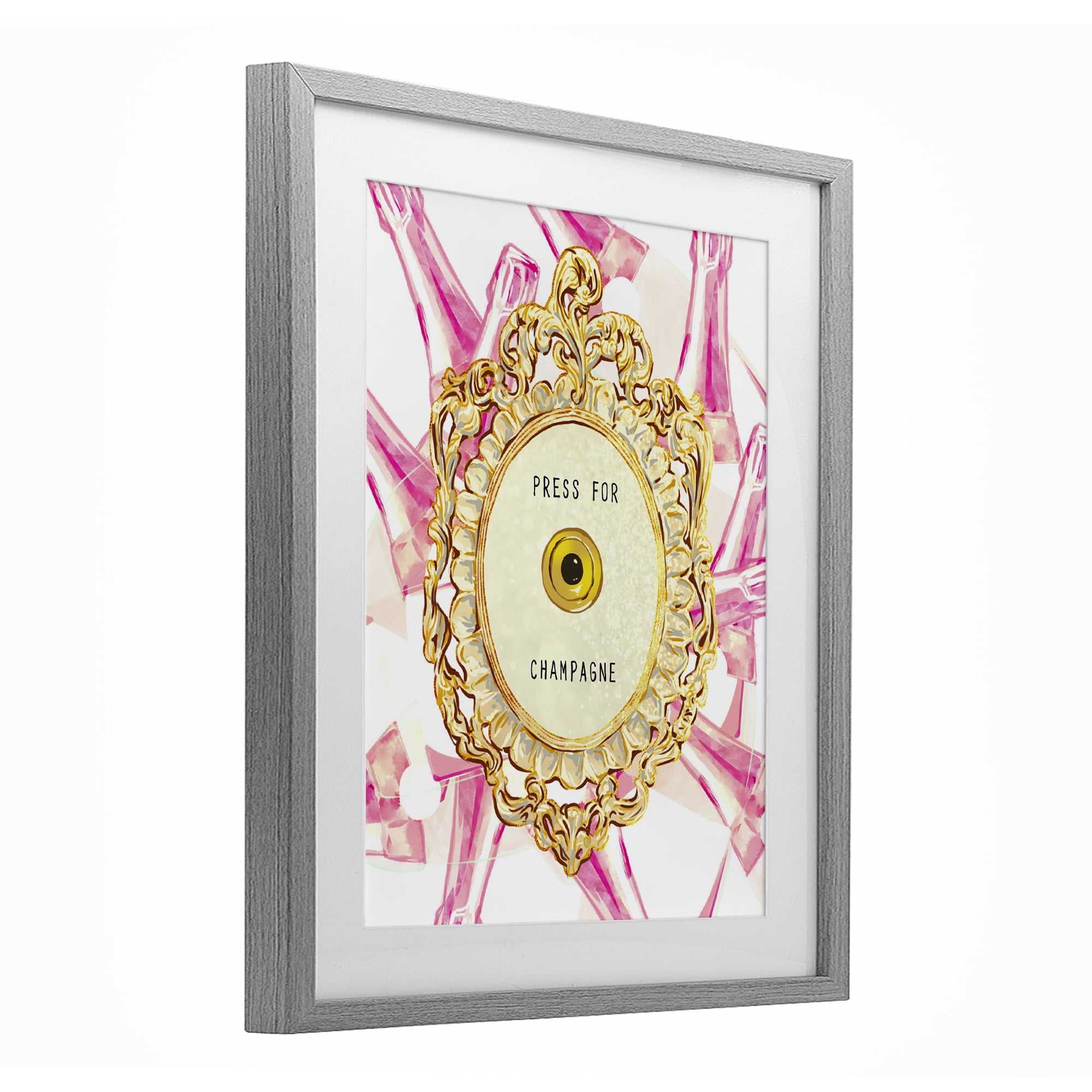 Champagne Doorbell with Pattern Gray Framed Print Under Glass, design by Ziwei Li