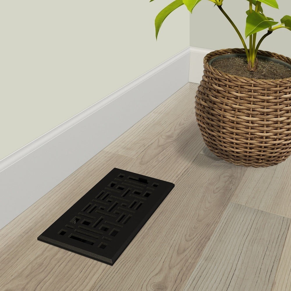 Imperial RG3480 Cast Iron Arts & Crafts Design Louvered Floor Register - 4inch x 10inch Duct Opening