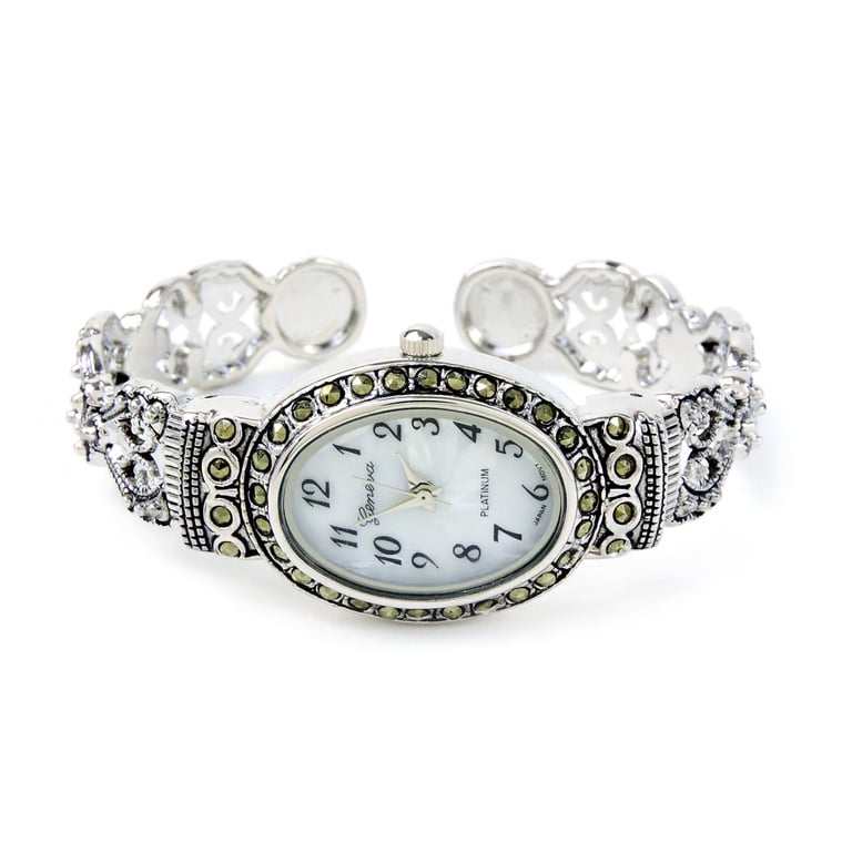 Marcasite Style Quartz Bracelet Watch Geneva Ornate Silver Marcasite Style Bracelet Watch Quartz C  main image 2