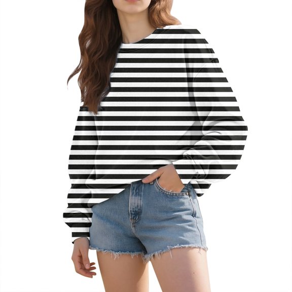 Holzkary Oversized Sweatshirt for Women Warm Soft Printed Shirt Winter Sweatshirts Tops Loose Fit Casual Long Sleeve Striped Sweatshirt Comfy Fall Winter Outfits Clothes 2025 Fashion Bk1 L