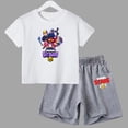 thumbnail image 3 of Conjunto de 2 piezas de camiseta de manga corta y pantalones cortos con estampado de anime de verano para niños y niñas, ropa informal de cuello redondo, 3 of 5