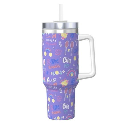 

Gaeub Tennis 1 Print Stainless Steel Hot/Cold Coffee Cup 40oz Ice Bully Cup With Handle And Straw Travel Coffee Cup