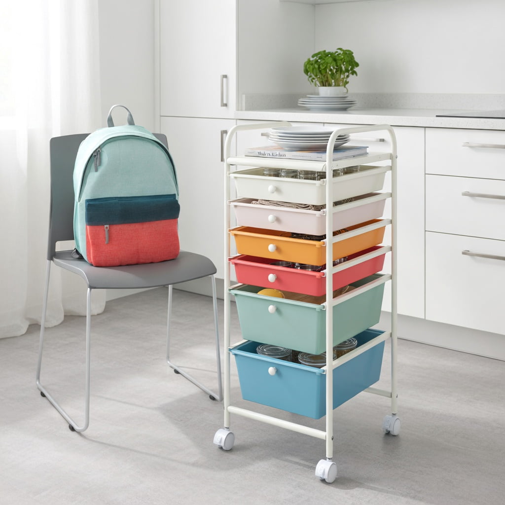 Spaco 6 Drawers Rolling Storage Cart Organizer-Macaron, Craft Organizers and Storage, Multipurpose Organizer Cart for Home, Office, School
